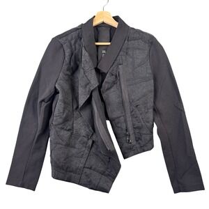 XD Xenia Design Rani Asymmetrical Textured Patchwork Jacket Black Sz 40 Artsy